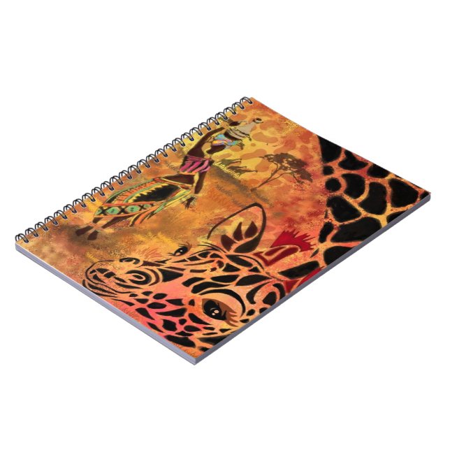 African Girl and Giraffe - Friends - Art Drawing - Notebook (Left Side)