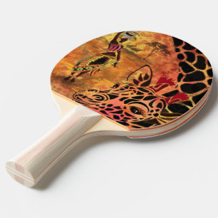 African Girl and Giraffe - Friends - Art Drawing - Ping Pong Paddle