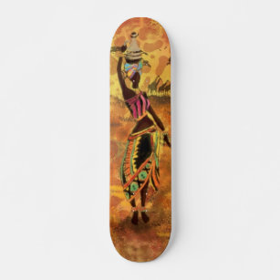African Girl and Giraffe - Friends - Art Drawing - Skateboard