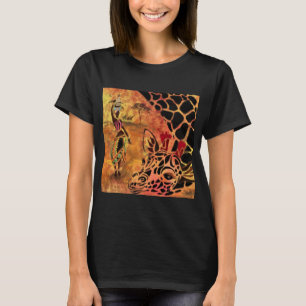 African Girl and Giraffe - Friends - Art Drawing T-Shirt