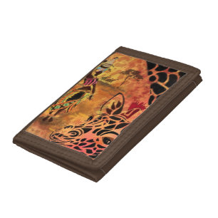 African Girl and Giraffe - Friends - Art Drawing - Trifold Wallet