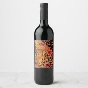 African Girl and Giraffe - Friends - Art Drawing - Wine Label