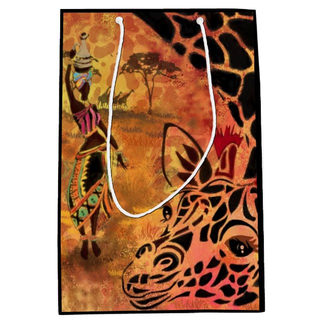 African Girl and Giraffe Friends Gift Bag (Front)