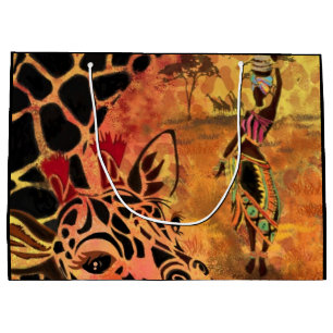African Girl and Giraffe Friends Gift Bag Painting