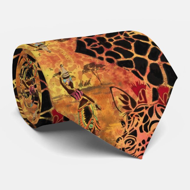 African Girl and Giraffe Friends Neck Tie (Rolled)