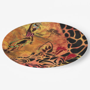 African Girl and Giraffe Paper Plates Friends