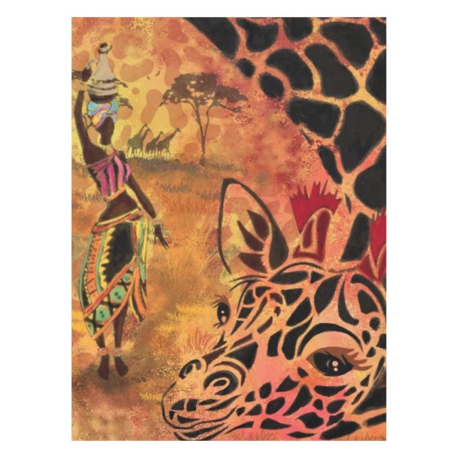 African Girl and Giraffe Tablecloth (Front)