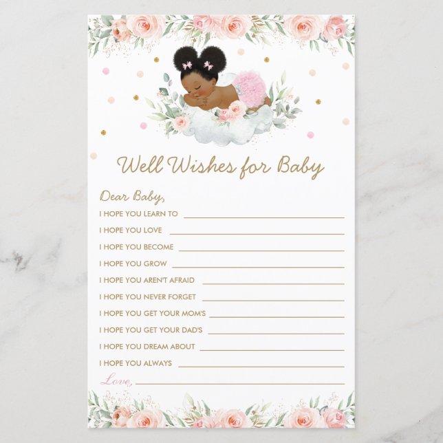 African Girl Blush Floral Well Wishes for Baby (Front)