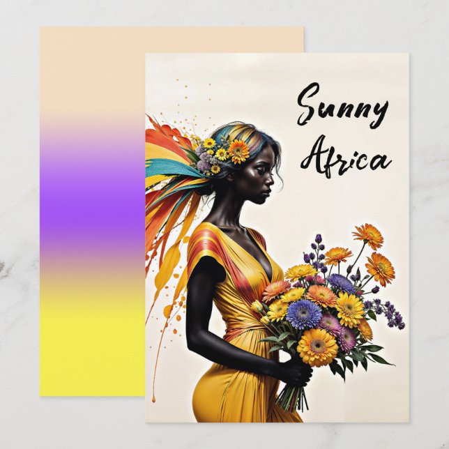 African girl ethnic fashion chrysanthemum floral invitation (Front/Back)