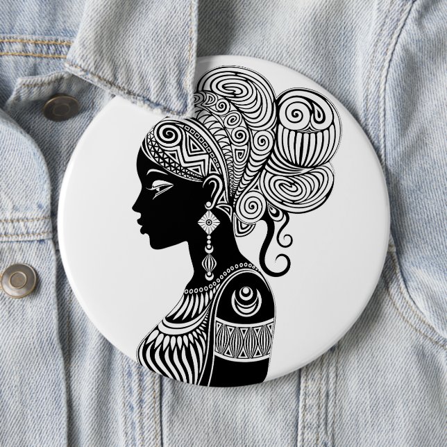African Girl Portrait Tribal Tattoo 6 Cm Round Badge (In Situ)