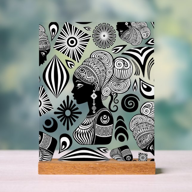 African Girl Portrait Tribal Tattoo Acrylic Sign (Neutral)