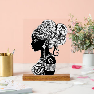 African Girl Portrait Tribal Tattoo Acrylic Sign