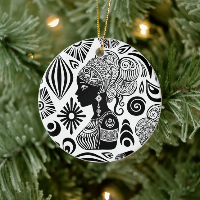 African Girl Portrait Tribal Tattoo Ceramic Tree Decoration (Tree)