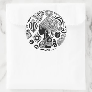 African Girl Portrait Tribal Tattoo Classic Round Sticker