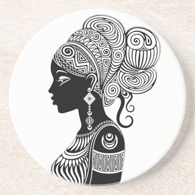 African Girl Portrait Tribal Tattoo Coaster (Front)