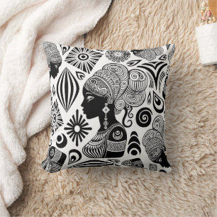 African Girl Portrait Tribal Tattoo Cushion