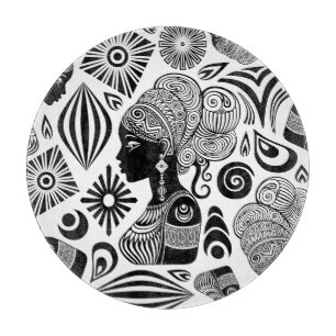 African Girl Portrait Tribal Tattoo Cutting Board