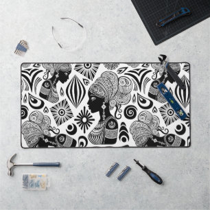 African Girl Portrait Tribal Tattoo Desk Mat