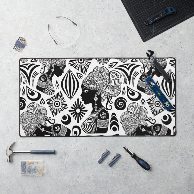 African Girl Portrait Tribal Tattoo Desk Mat (Workstation)