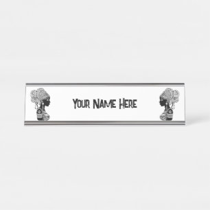 African Girl Portrait Tribal Tattoo Desk Name Plate