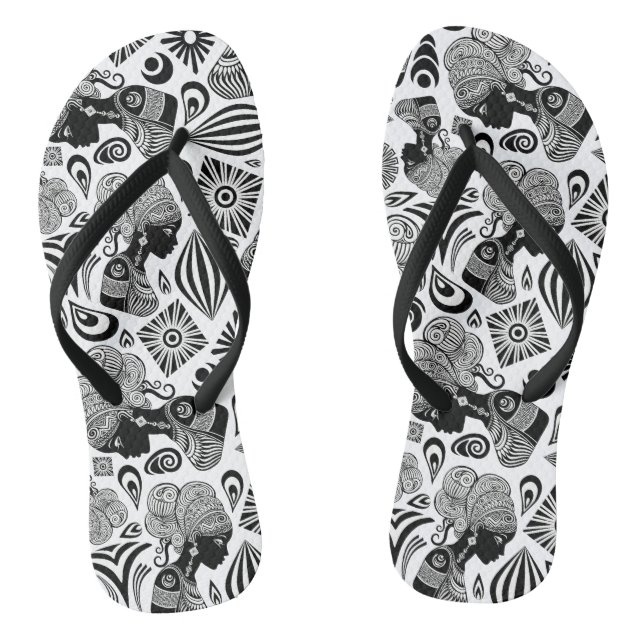 African Girl Portrait Tribal Tattoo Flip Flops (Footbed)