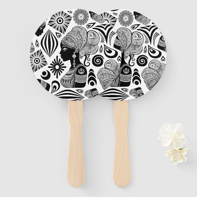 African Girl Portrait Tribal Tattoo Hand Fan (Front and Back)