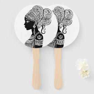 African Girl Portrait Tribal Tattoo Hand Fan