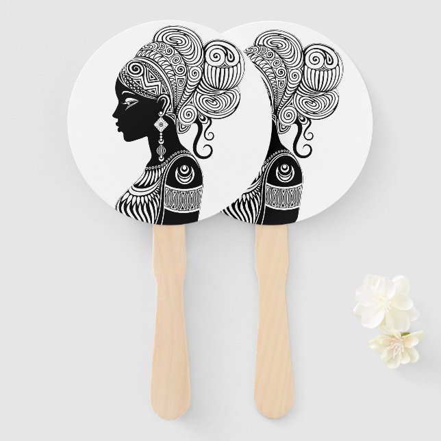 African Girl Portrait Tribal Tattoo Hand Fan (Front and Back)