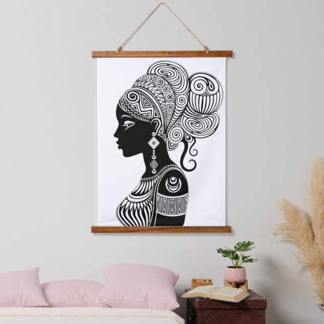 African Girl Portrait Tribal Tattoo Hanging Tapestry (Bedroom)