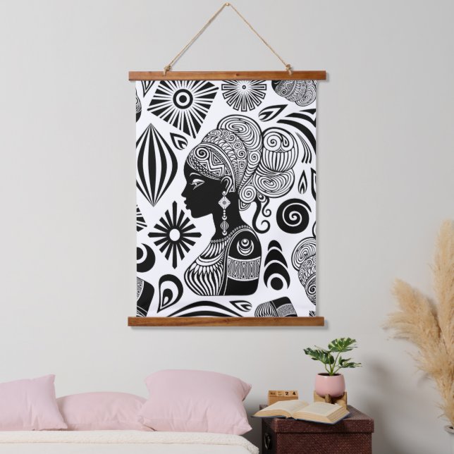 African Girl Portrait Tribal Tattoo Hanging Tapestry (Bedroom)