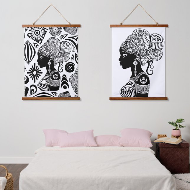 African Girl Portrait Tribal Tattoo Hanging Tapestry (Bedroom)