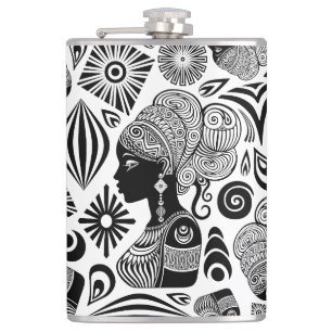 African Girl Portrait Tribal Tattoo Hip Flask
