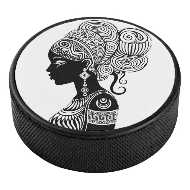 African Girl Portrait Tribal Tattoo Hockey Puck (3/4)