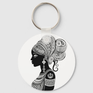 African Girl Portrait Tribal Tattoo Key Ring
