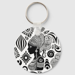 African Girl Portrait Tribal Tattoo Key Ring