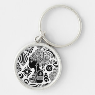 African Girl Portrait Tribal Tattoo Key Ring