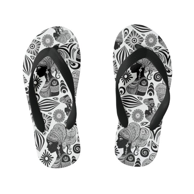African Girl Portrait Tribal Tattoo Kid's Flip Flops (Footbed)