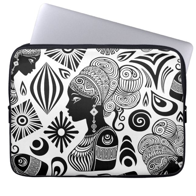 African Girl Portrait Tribal Tattoo Laptop Sleeve (Front)
