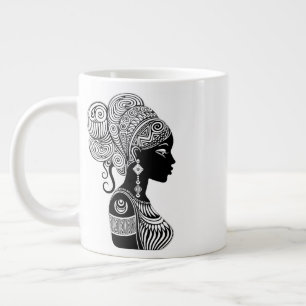 African Girl Portrait Tribal Tattoo Large Coffee Mug