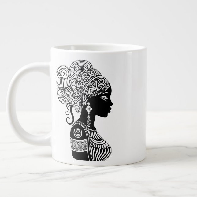 African Girl Portrait Tribal Tattoo Large Coffee Mug (Left)