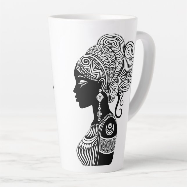 African Girl Portrait Tribal Tattoo Latte Mug (Right Angle)
