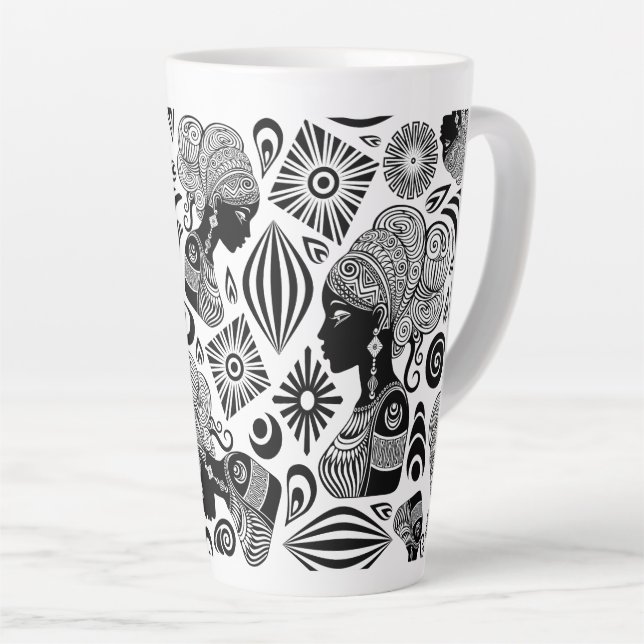 African Girl Portrait Tribal Tattoo Latte Mug (Right Angle)