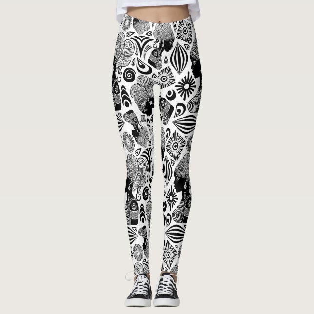African Girl Portrait Tribal Tattoo Leggings (Front)