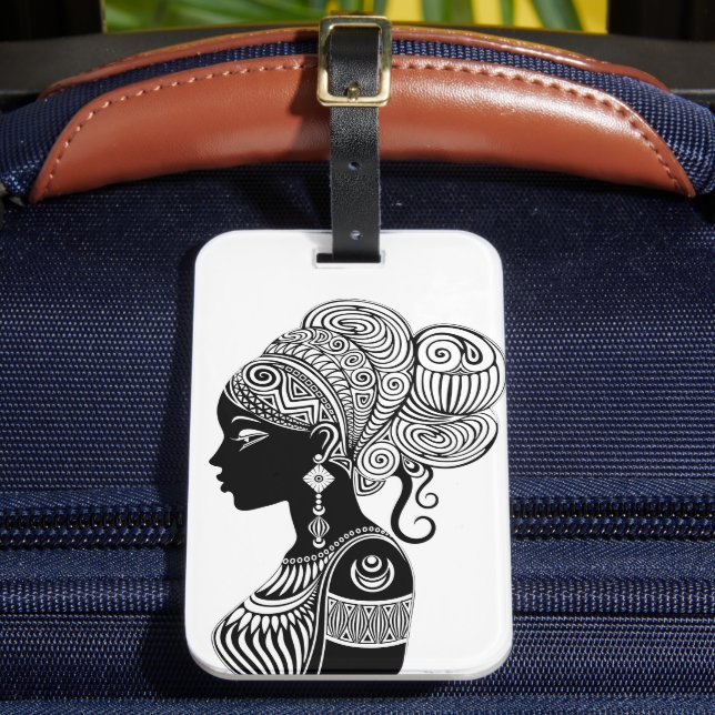African Girl Portrait Tribal Tattoo Luggage Tag (Front Insitu 2)