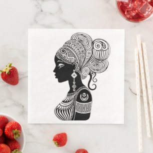 African Girl Portrait Tribal Tattoo Napkin
