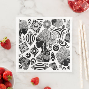 African Girl Portrait Tribal Tattoo Napkin