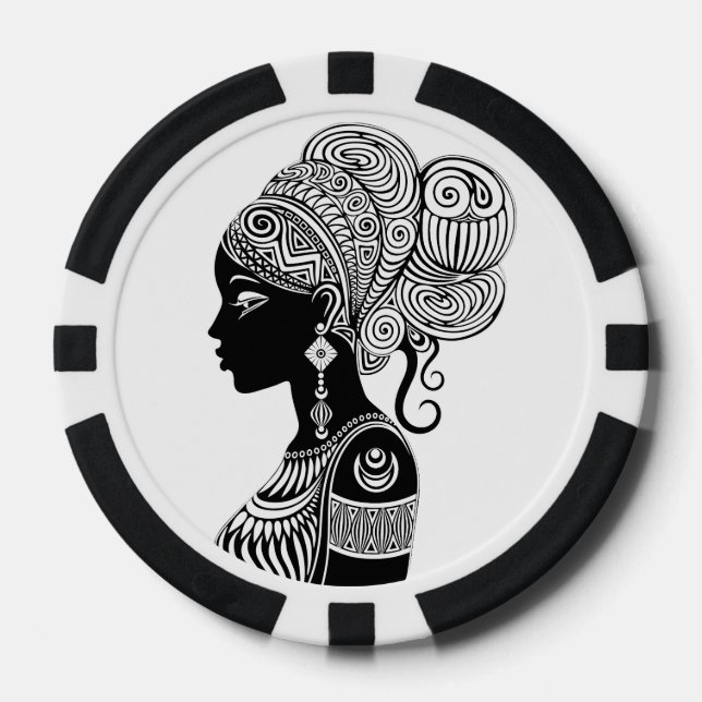 African Girl Portrait Tribal Tattoo Poker Chips (Front)