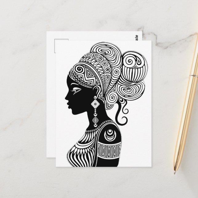 African Girl Portrait Tribal Tattoo Postcard (Front/Back In Situ)