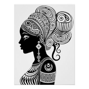 African Girl Portrait Tribal Tattoo Poster