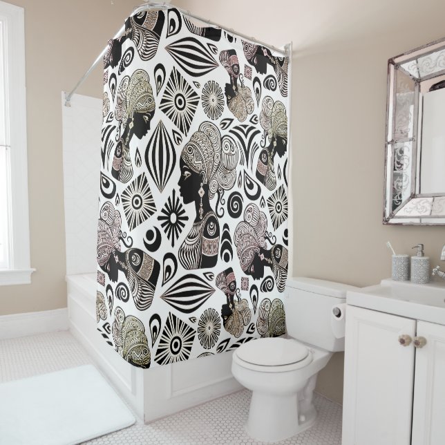 African Girl Portrait Tribal Tattoo Shower Curtain (In Situ)